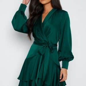 FOREVER NEW Mikayla Satin Mini Dress Deep Emerald Green 36
