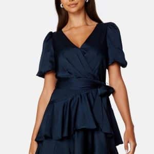 FOREVER NEW Monica Tiered Satin Mini Navy 34