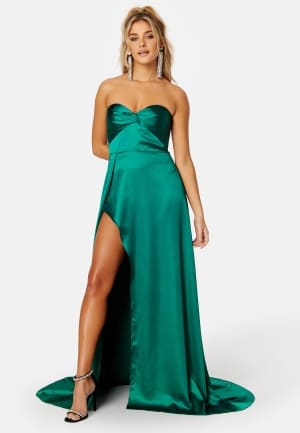 Elle Zeitoune Magnolia Satin High Slit Dress Emerald Green L (UK14)