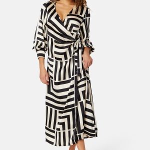 Object Collectors Item Sateen AOP L/S Wrap Dress Black AOP: Sandshell 42