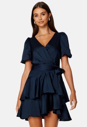 FOREVER NEW Monica Tiered Satin Mini Navy 38