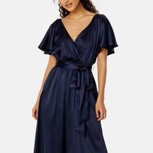 Goddiva Flutter Sleeve Satin Midi Dress Navy XXL (UK18)
