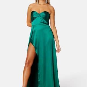 Elle Zeitoune Magnolia Satin High Slit Dress Emerald Green XS (UK8)