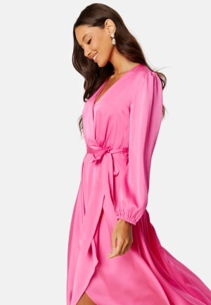 FOREVER NEW Marilyn Satin Wrap Midi Dress Cosmo Pink 36