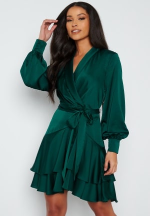 FOREVER NEW Mikayla Satin Mini Dress Deep Emerald Green 38