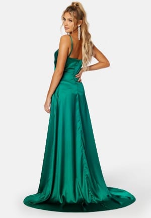 Elle Zeitoune Magnolia Satin High Slit Dress Emerald Green XL (UK16)