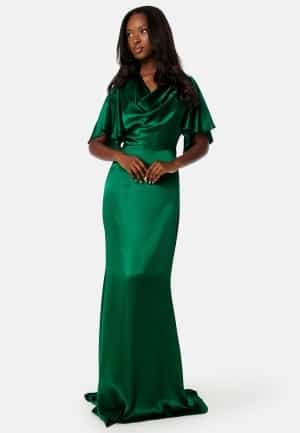 Goddiva Satin Cowl Front Maxi Dress Emerald L (UK14)