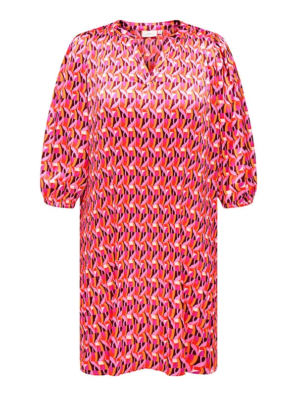 Only Carmakoma FIRENZO - Pink printet satin kjole med plissé, 46-48 / M