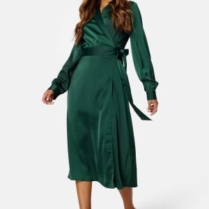 BUBBLEROOM Terilee Satin Wrap Dress Dark green 44