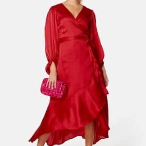Bubbleroom Occasion Gilda Satin Wrap Dress Red 4XL