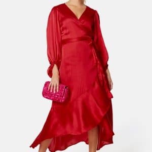 Bubbleroom Occasion Gilda Satin Wrap Dress Red L