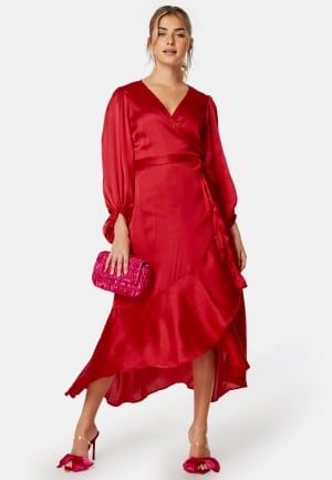 Bubbleroom Occasion Gilda Satin Wrap Dress Red L