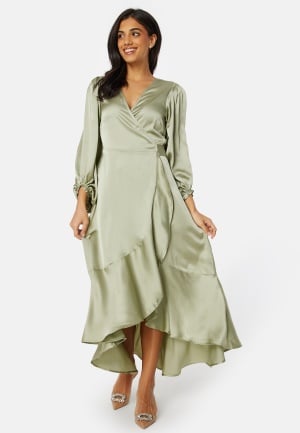 Bubbleroom Occasion Gilda Satin Wrap Dress Olive green 2XL