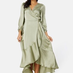 Bubbleroom Occasion Gilda Satin Wrap Dress Olive green 4XL