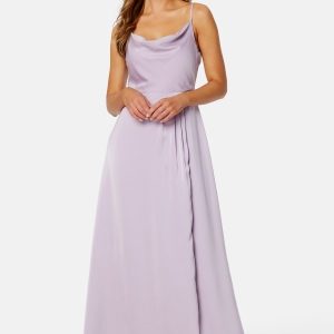 Bubbleroom Occasion Waterfall High Slit Satin Gown Light lilac 34