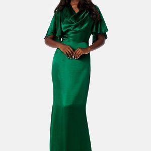 Goddiva Satin Cowl Front Maxi Dress Emerald S (UK10)