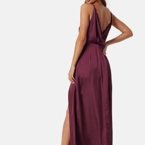 Bubbleroom Occasion Drapy-Back Slit Satin Gown Wine-red 36