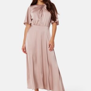 Bubbleroom Occasion Butterfly Sleeve Satin Midi Dress Light nougat 36