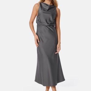 Bubbleroom Occasion Cowl Neck Satin Midi Dress Silver grey L