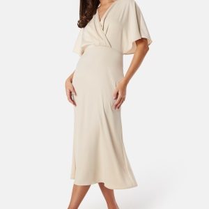 Bubbleroom Occasion Wrap Satin Midi Dress Champagne 34