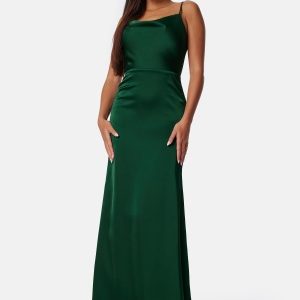 Bubbleroom Occasion Waterfall Satin Gown Dark green 34