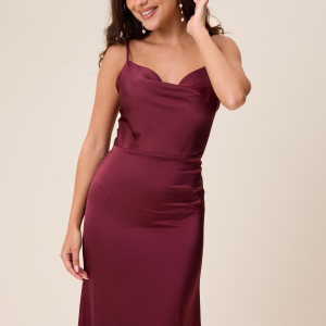 Bubbleroom Occasion Waterfall Satin Gown Wine-red 34