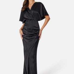 Bubbleroom Occasion Wrap Satin Gown Black 40