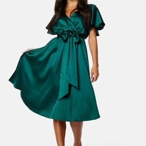 Goddiva Flutter Sleeve Satin Midi Dress Green L (UK14)