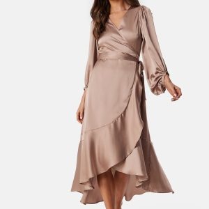 Bubbleroom Occasion Wrap Frill L/S Satin Dress Mole 3XL