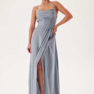 Bubbleroom Occasion Waterfall Slit Satin Gown Light blue 38