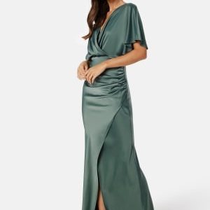 Bubbleroom Occasion Wrap Satin Gown Green 40