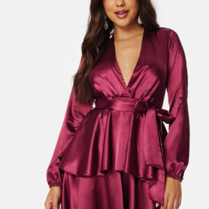 Satin Sequin Deep V Ruffle Skater Dress