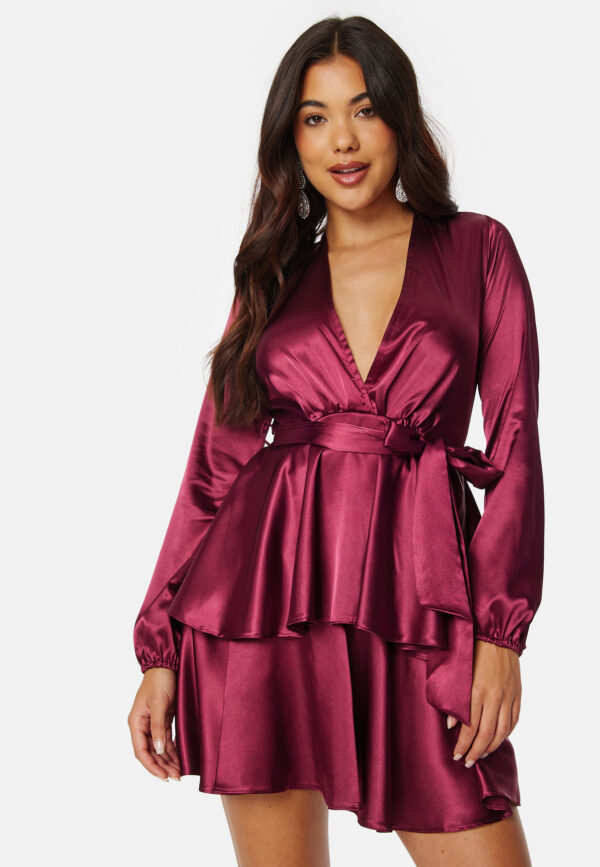 Satin Sequin Deep V Ruffle Skater Dress
