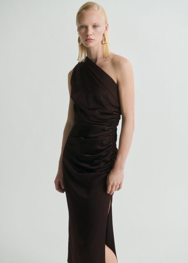 Asymmetrical Satin Dress With Side