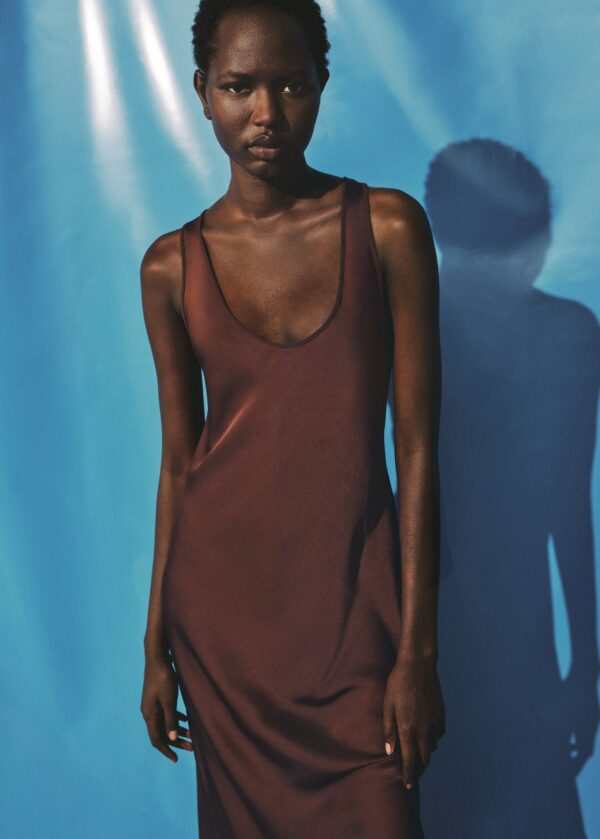 Satin Dress With Lowcut Neckline