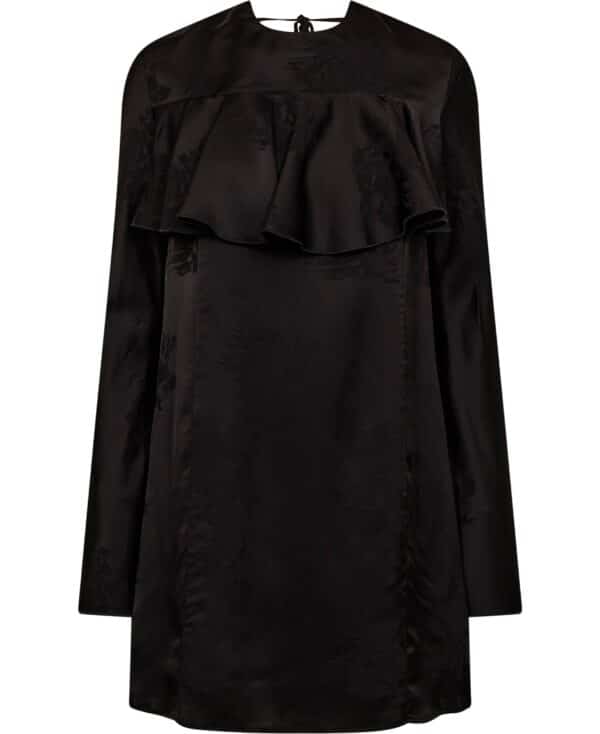 Fluid Satin Jacquard Mini Ruffle Dr