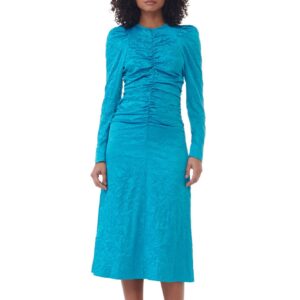 Crinkled Satin Oneck Midi Dress