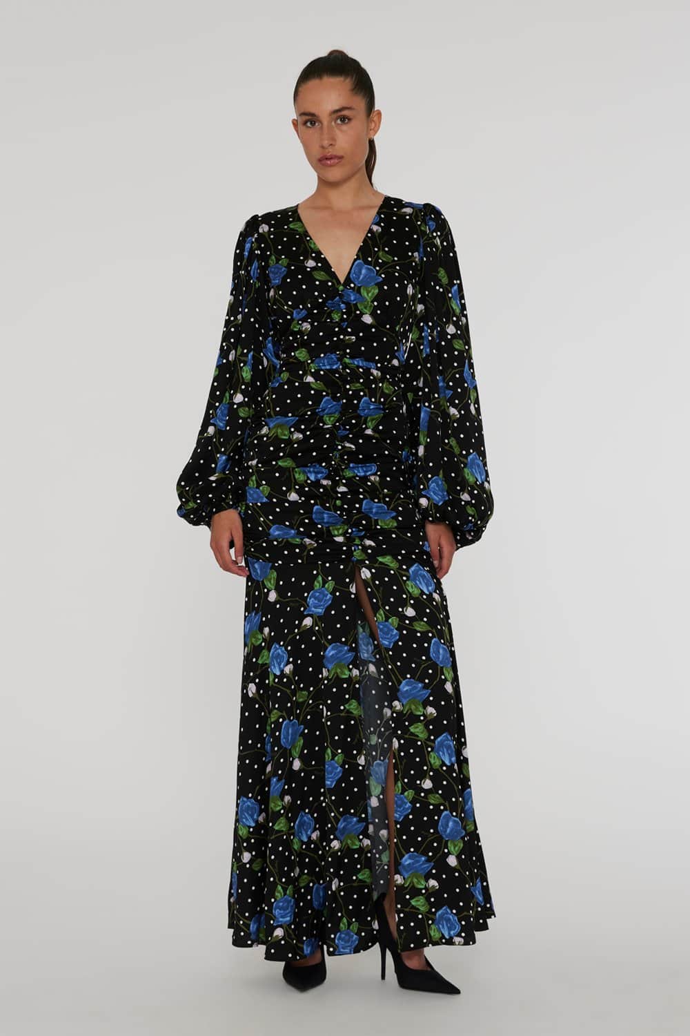 Satin Maxi Vneck Dress